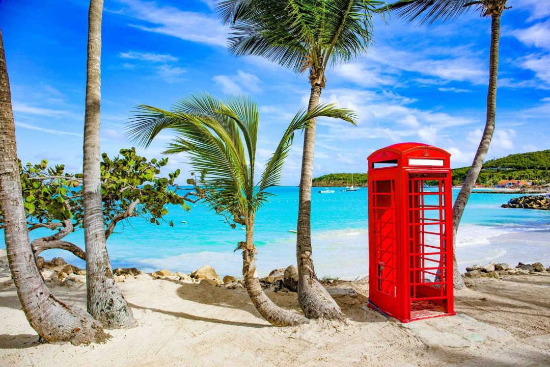 Antigua beach phone booth